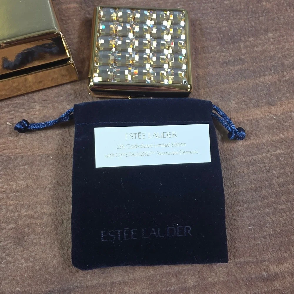 Estee Lauder Shimmer Powder Women OS Gold Good 23K Gold Plated Swarovski Compact